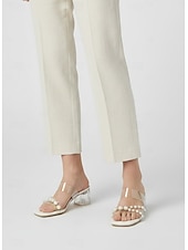 cheap Slide Sandals-Women's Clear PVC Heels with Pearl Accents and Block Heel, Perfect for Weddings and Formal Events