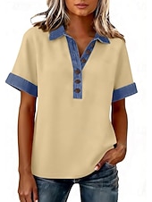  Mujer Sayo Vintage Elegante Manga Corta Tops regulares Diario Festivos Noche Azul Piscina Negro Blanco Amarillo Rosa Verano Primavera