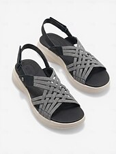 abordables Sandales Confort-Sandales noires sportives pour femmes avec soutien de la voûte plantaire – sandales à bride arrière élastique tissée, chaussures légères, respirantes et rembourrées pour un confort optimal toute la
