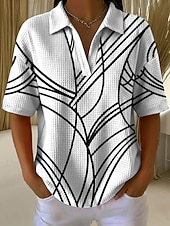  Per donna Top estivi Grafico Geometrico Elegante Vintage Classico Manica Corta Colletto a Camicia Top Regolari Casuale Quotidiano Blu Cenere Nero Bianco Blu turchese Estate Primavera
