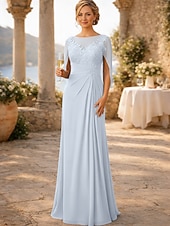 Недорогие Длина пола-Футляр В пол Свадебное платье для гостей Вечернее платье Платье для матери невесты Без рукавов Вырез под горло Элегантный стиль Свадебный гость Помолвка Шифон с Аппликации Рюши / сборки