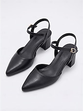 cheap Slingback Pumps-Women's Professional Black Pointed Toe Slingback Pumps - Elegant Block Heel Shoes with Adjustable Ankle Strap for Business Meetings, Formal Work &amp; Career Wear