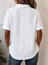 economico Camicie Finte Essenziali-Per donna Blusa Finto cotone e lino Bottoni Tinta unica Essenziale Casual Manica Corta Colletto a Camicia Top Regolari Quotidiano Blu Bianco Albicocca Estate Primavera