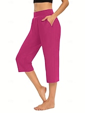  Mulheres calções capri chinês Férias Roupa de rua Casual Comprimento da panturrilha Cintura Média Tecido Bolsos Cintura elástica Confortável Respirável Com Stretch Diário Ao ar livre Streetwear Vinho