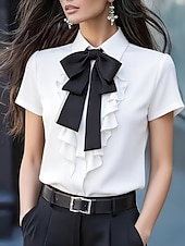 economico Bluse Semplici-Per donna Camicia Blusa Camicia con volant Volant Fiocco Tinta unica Elegante Essenziale Classico Manica Corta Colletto a Camicia Top Regolari Quotidiano Ferie Uscire Nero Bianco Giallo Rosso Estate