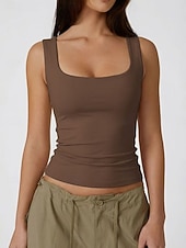 abordables Réservoir Simple-Femmes Débardeur T-shirt sans manches T-shirt Couleur Unie Mode Classique Occasionnel Sans manches Col en U Hauts Réguliers Quotidien Sortir Week-end Noir Blanche Vin Gris foncé Abricot Été Printemps