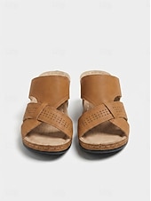 abordables Sandalias deslizantes-Sandalias de cuña sin cordones para mujer con diseño recortado, zapatos ortopédicos de verano cómodos e informales para caminar a diario, usar en la playa y el jardín.