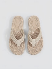 ieftine Sandale tip slide-Sandale damă din paie țesute - sandale tip tanga din iută naturală cu barete împletite pentru vacanțe la plajă, sărbători de vară &amp;ținute casual pentru piscină