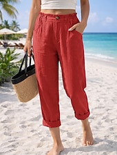 ieftine Pantalonii-Pentru femei Pantaloni cu aspect de in Pantaloni casual Vacanță De Bază Lungime până la glezne Talie Înaltă Comfortabil Inelastic Vacanță Oficial Stradă Albastru piscină Gri Închis Caisă Negru Var
