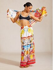 Χαμηλού Κόστους Λουλουδάτο μαγιό-Καλοκαιρινό, αέρινο τετράγωνο φουλάρι από σιφόν της Σαντορίνης