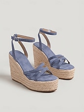 abordables Sandalias de cuña-Sandalias de cuña tipo alpargata para mujer, sandalias de plataforma con tiras y hebilla en el tobillo, zapatos bohemios de verano para la playa, cruceros y vestidos.