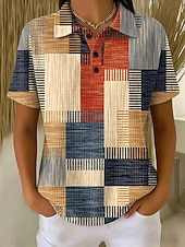 ieftine Tricou cu dungi și geometric-Pentru femei Tricouri polo Waffle Grafic Geometric Stilat Clasic Manșon scurt Gulerul Polo Topuri obișnuite Casual Zilnic Albastru piscină Galben Roz Îmbujorat Vară Primăvară