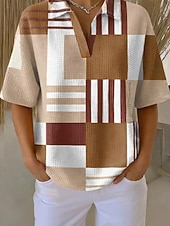 Недорогие Полосатые и геометрические блузки-Жен. Вафельная рубашка Повседневная рубашка Летние вершины Графика Геометрический принт Элегантный стиль Отпуск Винтаж Без рукавов Воротничок Обычные топы