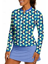 voordelige Dameshirt-Dames Geometrisch Sportshirt Tennisshirt Tennistop Lange mouw Vetoketju Bloemig UPF50+ UV-bestendig Hoge Elasticiteit Vochtregelerend Ademend Volleybal Tennis Golf Opstaand Rits kraag Hemd Sweatshirt
