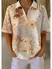  Жен. Вафельная рубашка Повседневная рубашка Летние вершины Графика Геометрический принт Винтаж Стиль Без рукавов Длинные топы Повседневные на открытом воздухе Офис Белый и синий Желтый Хаки