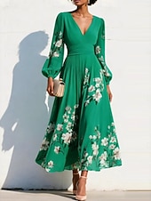 Χαμηλού Κόστους Κομψά φλοράλ φορέματα-Γυναικεία Μακρύ φόρεμα Φορέματα σιφόν Floral φόρεμα Φόρεμα εκτύπωσης Κομψό Μοντέρνα ΕΞΩΤΕΡΙΚΟΥ ΧΩΡΟΥ Διακοπές Αργίες Κανονικό Φλοράλ Μακρυμάνικο Λαιμόκοψη V
