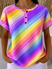 Χαμηλού Κόστους Τι-shirt με ρίγες και γεωμετρικά σχέδια-Γυναικεία Μπλουζάκια με πλέξιμο υφή Μπλουζάκι Μπλοκ χρωμάτων Ombre Γραφική Γεωμετρία Στυλάτο Κλασσικό Κοντομάνικο Στρογγυλή Ψηλή Λαιμόκοψη Στρογγυλή Λαιμόκοψη Χένλι Μακριές μπλούζες
