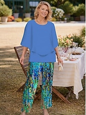  Set di 2 pezzi da donna moda streetwear pantaloni abbigliamento quotidiano maniche corte collo giro floreale grafico vacanza casual quotidiano rosa blu azzurro estate taglio largo