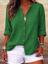  Damen Waffelshirt Elegantes Urlaub Tägliches V-Ausschnitt Lange Tops Tägliches Urlaub Strandbekleidung Blau Gelb Orange Sommer Frühling