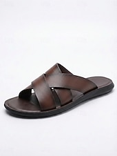 cheap Men-Men's White Cross Strap Slide Sandals Lightweight Soft Sole Casual Summer Slippers Comfortable Open-Toe Footwear for Men, Island &amp; Cruise Getaways, Beach Walks and Resort Leisure