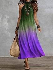 Недорогие Искусство и Дизайн Платья-Жен. Длинное платье Повседневное платье Шифоновые платья Платье в стиле 50-х годов Шикарные платья в стиле бохо Богемия Отпуск тропический Пляж Праздники Свидание Свободное облегание Омбре Графика