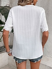  Per donna Maglietta Tinta unica Elegante Manica Corta Scollo a V Top Regolari Casuale Quotidiano Spiaggia Bianco Estate Primavera