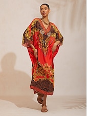 お買い得  プリントカジュアルドレス-スカーレットティグレス フラウィーシフォン シャーリングカフタン