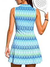 abordables Vestido de Mujer-Mujer Geométrico Rayas Vestido de tenis Vestido deportivo Sin Mangas Estampado Transpirable Voleibol Tenis Golf Cuello de polo Cuello con cremallera Vestidos Azul Ropa de tenis