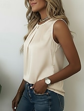  Pentru femei Satin Tricou Tee Top Zdrobit Simplu Elegant Modă Stilat Fără manșon Stil Nautic Topuri obișnuite Casual Zilnic Ieșire Albastru piscină Negru Alb Caisă Bej Vară Primăvară