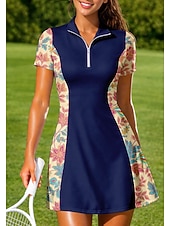 ieftine Rochie de femei-Pentru femei Floral Rochie sport Rochie polo de tenis Manșon scurt Quarter Zip UPF50+ Elastic Κατά του ιδρώτα Respirabil Volei Tenis Golf Răsfrânt Guler cu fermoar Pantaloni scurți Rochii Galben Roz