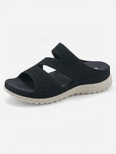 billige Komfortsandaler-Grå damesandaler med støtte for fotbuen, dobbeltbåndssandaler med åpen tå i strikket sål, fritidssko for sommerens daglige bruk, reiser, turgåing &amp;ferie