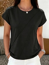 economico T-shirt semplice-Per donna Maglietta Elegante Classico Manica Corta Girocollo Top Regolari Casuale Blu Nero Bianco Rosa Estate Primavera