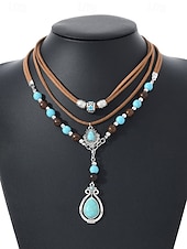 cheap Women's Necklace-Women's Bohemian Alloy and Turquoise Necklace Set, Layered Statement Jewelry for Beach Vacation, Resort Wear, Casual Summer Outfits and Everyday Boho Styling