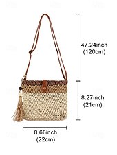 Недорогие Дорожные сумки для отдыха-Женская богемная соломенная сумка с кисточкой, регулируемым плечевым ремнем, два цвета (белый и хаки), легкая плетеная пляжная сумка, идеально подходит для отдыха, повседневной носки и летних прогулок.