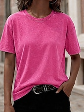 ieftine tricou simplu-Tricou softfade™ pentru femei, 100% bumbac, spălat, vintage, topuri, modă, stilat, clasic, mânecă scurtă, guler rotund, topuri lungi, casual, zilnic, plajă, roz, roșu, albastru, verde iarbă, negru, portocaliu, vară, primăvară