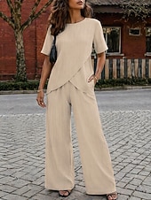  Mujer Camiseta Conjuntos de pantalones Bolero Manga Corta Cuello Barco Color sólido Moda Ropa de calle Diario Exterior Vacaciones Azul Piscina Vino Verde Trébol Verano Holgado