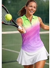 economico Camicia Donna-Per donna Blocco di colori Sfumatura Maglietta sportiva Polo da golf Maglia da tennis Maglietta da tennis Senza Maniche Cerniera Floreale UPF50+ Resistente ai Raggi UV Alta elasticità Traspirante