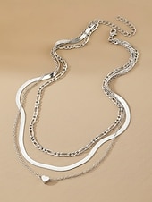 economico Collana da donna-Set di collana da donna con ciondolo a cuore a strati in lega, collana girocollo a catena multipla oro e argento per vacanze al mare, abbigliamento casual quotidiano, viaggi e stile minimalista.