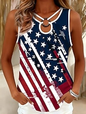  Ημέρα Αμερικανικής Ανεξαρτησίας Γυναικεία Κορυφή ματιών Χιτώνας Αμάνικη Μπλούζα Μικρή Οπή Γραφική Σημαία Στυλάτο Κλασσικό Αμάνικο Ασύμμετρο Στρογγυλή Λαιμόκοψη Κανονικά μπλουζάκια Causal Καθημερινά