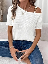 Χαμηλού Κόστους Απλή μπλούζα-Γυναικεία Μπλουζάκι Μπλουζάκι μπλουζάκι Κουρελού Σκέτο Μοντέρνα Στυλάτο Κλασσικό Κοντομάνικο Ασύμμετρος λαιμός Κανονικά μπλουζάκια Καθημερινά Εξόδου Σαββατοκύριακο