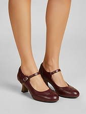 baratos Retrô dos anos 1950-Sapatos Mary Jane femininos vintage verde-escuros dos anos 1950 - elegantes sapatos brogue com fivela para festas retrô e uso no escritório. &amp;estilo clássico