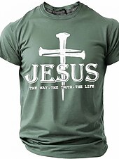  Jesus Cross The Way Truth Life Men's Religious Christian Spiritual T Shirt Graphic Crew Neck Short Sleeve Church Worship Gift for Believers Designer Clothing Apparel