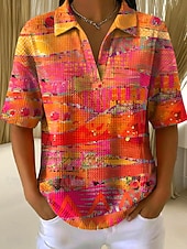  Damen Sommeroberteile Grafik Geometrisch Elegant Vintage Ärmellos Kurzarm Hemdkragen Normale Oberteile Lässig Täglich Schwarz Gelb Violett Purpur Orange Sommer Frühling
