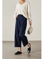 cheap Wide Leg &amp; High Waisted-Women's Wide Leg Chinos Vacation Full Length High Waist Comfortable Micro-elastic Daily White Navy Blue khaki Summer Spring Loose Fit