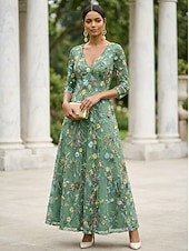 abordables Longitud a la altura del tobillo-Corte A Vestidos Hasta el Tobillo Vestido de Fiesta Vestido Cóctel Vestido de Madrina Manga 3/4 Escote en Pico Elegante Vintage Lujoso Formal Invitado a la boda El derby de Kentucky Gasa Tul con