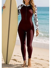 cheap One Pieces Rash Guards-Women's Standard Rash Guard Full Body Swimwear Dive Skin Suit Floral Front Zip UPF50+ UV Protection Quick Dry Long Sleeve Swimwear Surfing Canoeing Diving Summer