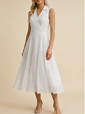 cheap Plain Dress-Women's Midi Dress Chiffon Dress Cocktail Dress Elegant Fashion Modern Party Weekend Regular Fit Plain Sleeveless V Neck White Summer Spring