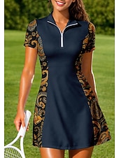preiswerte Damenkleid-Damen Boho Blumenmuster Tennis Polo Kleid Kurzarm Viertel Postleitzahl Elastisch Schweißableitend Atmungsaktiv Volleyball Tennis Golfspiel Umlegekragen Kleid Schwarz Marinenblau Orange