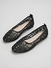 economico Ballerine da donna-Ballerine da donna in rete con paillettes dorate - eleganti scarpe a punta in rete scintillante per resort all'aperto e feste estive in giardino &amp;abiti da vacanza di lusso