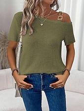 Χαμηλού Κόστους Απλή μπλούζα-Γυναικεία Μπλουζάκι Μπλουζάκι μπλουζάκι Κουρελού Σκέτο Μοντέρνα Στυλάτο Κλασσικό Κοντομάνικο Ασύμμετρος λαιμός Κανονικά μπλουζάκια Καθημερινά Εξόδου Σαββατοκύριακο